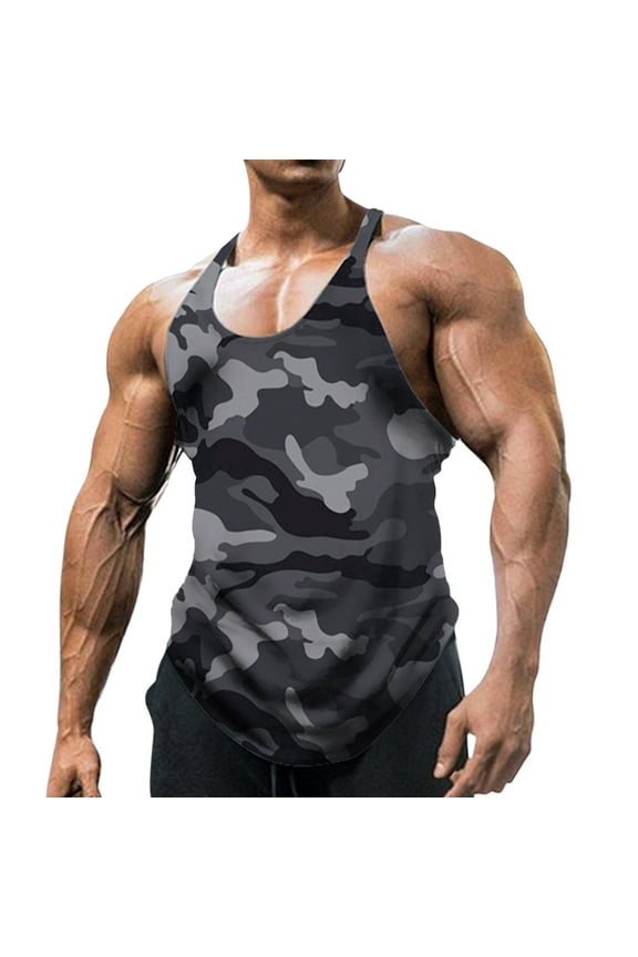 Workout Tank Tops Men, Mens Beach Tank Top Summer 3D Graphic Sleeveless Tee Shirt Gym Workout Tanks(Dark Gray,XL)