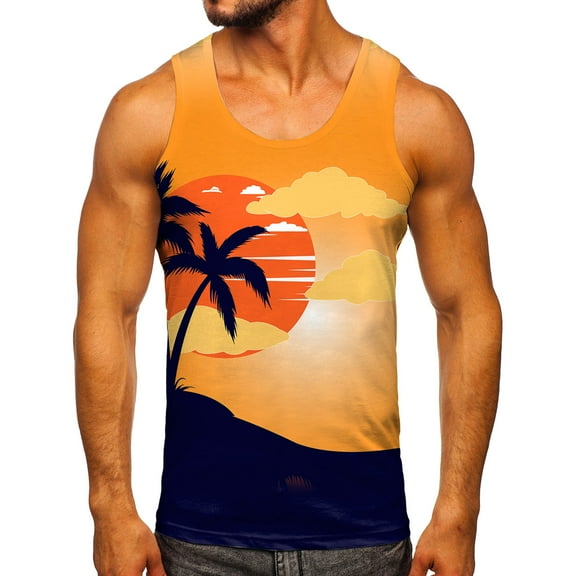 Caqnni Workout Tank Tops Men, Mens Sleeveless Y Back Muscle Half Crop Tank Top Tee T-Shirts Fitness Gym Sports Bra Vest(Orange,S)