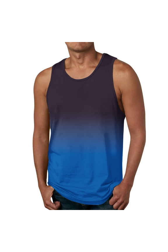 Tank Tops for Men Gradient Color Sleeveless Beach Vacation Tank Top Gym Workout Muscle Shirt Casual Sports (Blue,XXL)