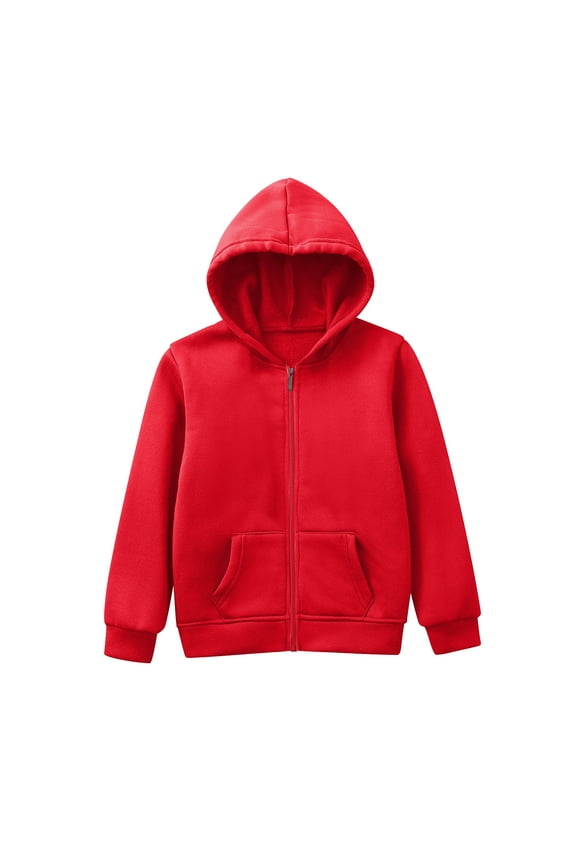 Zip-Up Hoodie Girls Top Kids Boys Jackets Solid Sweatshirt Boys Coat&jacket Baby Coat Outerwear (Red,4-5 Years)