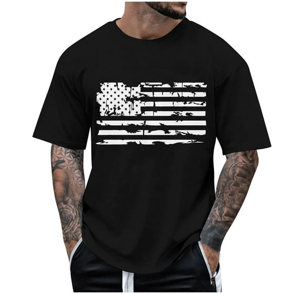 Caqnni s Patriotic Shirts for Men - USA Short Sleeve Button Up American Flag Shirts for Men for 4th of July(Black,M)