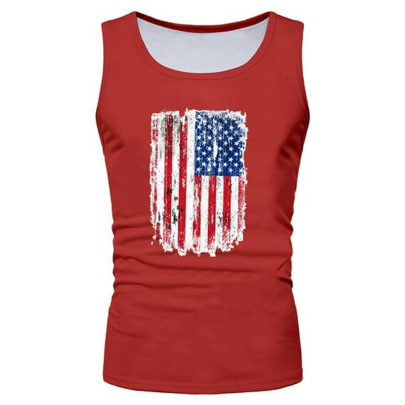Caqnni s Patriotic Tank Top Shirts Sleeveless for Men - USA Short Sleeve Button Up American Flag Shirts for Men for 4th of July(Red,L)