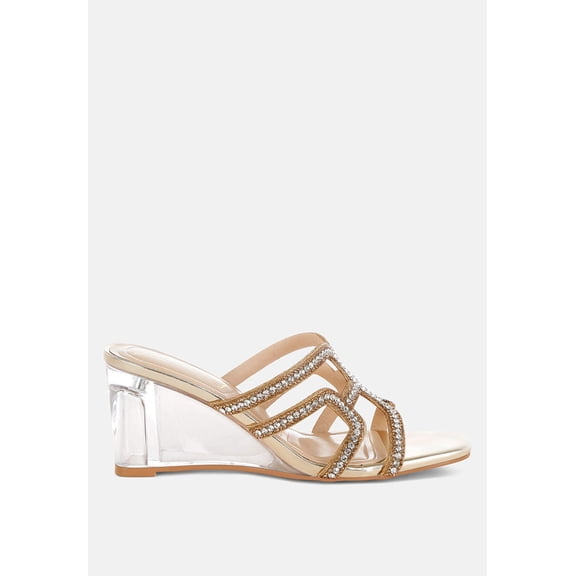 Caqueta Metallic Rhinestone Clear Wedge Sandals
