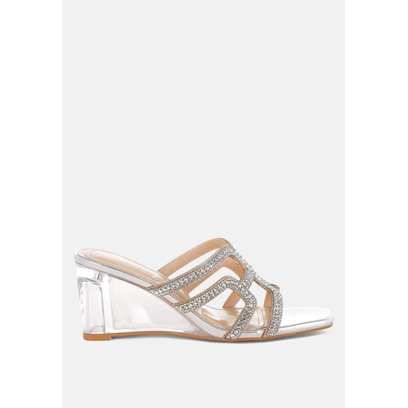 Caqueta Metallic Rhinestone Clear Wedge Sandals