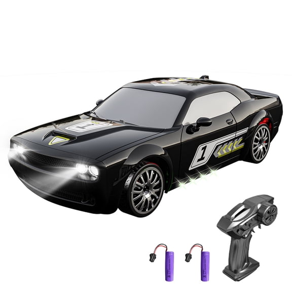 Car 1/20 Remote Control Drift Car 2.4GHz Fully Proportional Remote Control Car 4WD Race Drifting Cars Toy With Cool Lights Drift Tires, Racing Tires Replaceable-Red, 2 Battery