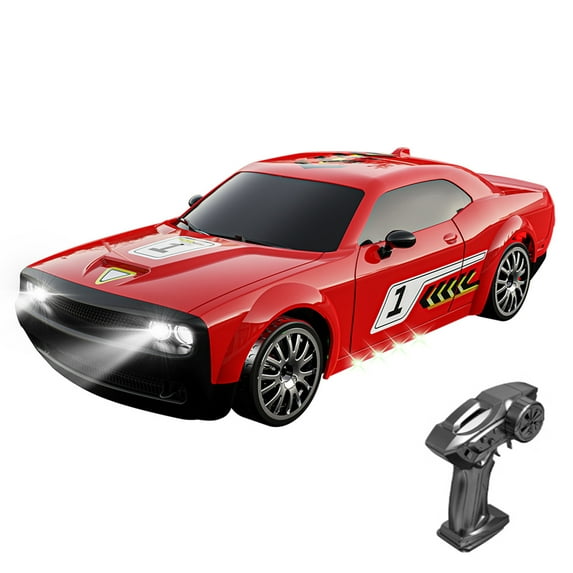 Car 1/20 Remote Control Drift Car 2.4GHz Fully Proportional Remote Control Car 4WD Race Drifting Cars Toy With Cool Lights Drift Tires, Racing Tires Replaceable-Red, 2 Battery