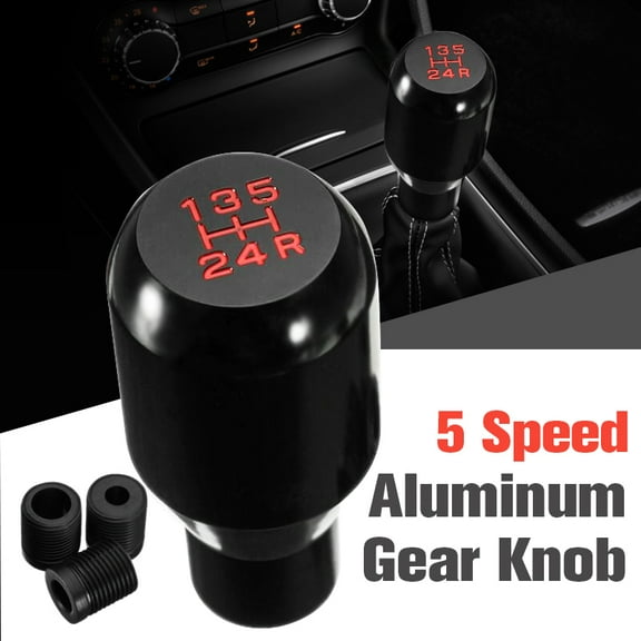 Car 5 Speed Manual Gear Shift Knob Stick Gearstick Shifter w/ 8mm 10mm 12mm Adapter Black Vehicle Auto SUV Truck Aluminum Alloy  US