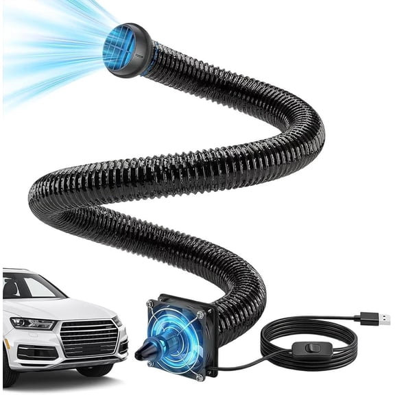 Car AC Vent Extender 600cm - Rear Airflow Fan for Back Seat & Camping, Foldable Hose with USB Booster