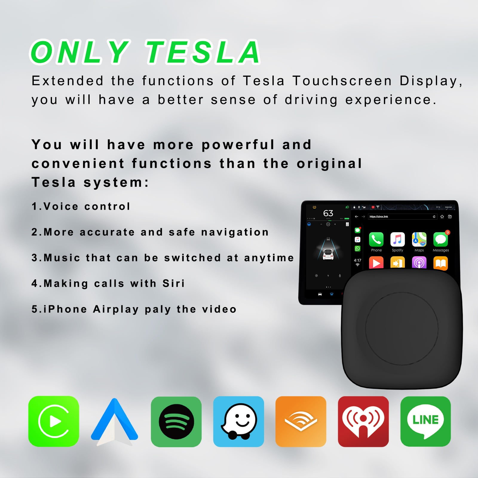 Car AI BOX Apple Carplay Dongle Android Auto For Tesla Model 3/ X/Y Car ...