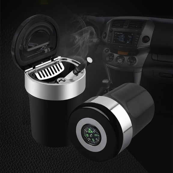 Car Accessories Car Compass Ashtray Stainless Steel with LED Light Ashtray