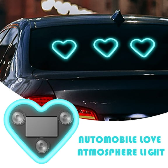 Car Accessories,Car Decor,Led Lights,Rock Lights,3.9×3.3inch,Ip65 Waterproof Solar-Powered Heart-Shaped Led Neon,Auto On/Off,Auto Day-Charge,Romantic Ambient Light,For Couples(Light Blue)
