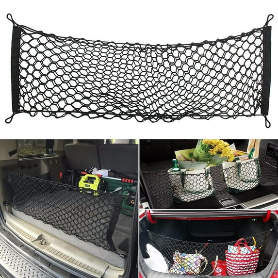 Car Accessories Envelope Style Trunk Heavy Duty Stretchable Black Mesh Cargo Net Storage Organizer Universal US (35.45" x 11.8")