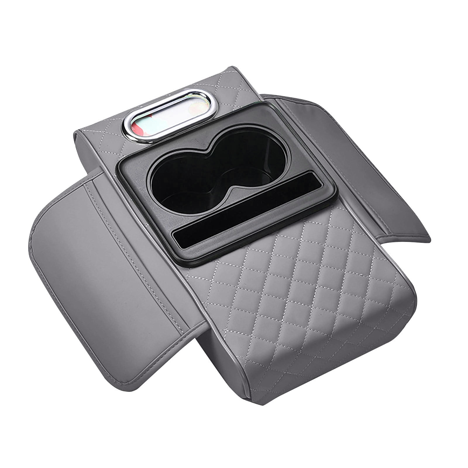 Car Accessories Interior Organizer with Armrest Cushion Cover and 2 Storage Bags for Sedans Features Cup Holder Tissue Slot and Phone Slot