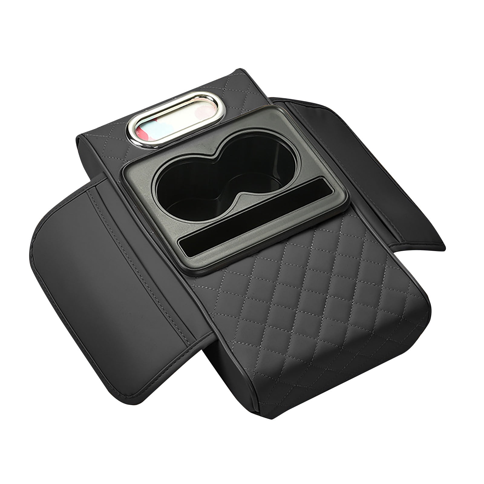 Car Accessories Interior Organizer with Armrest Cushion Cover and 2 Storage Bags for Sedans Features Cup Holder Tissue Slot and Phone Slot