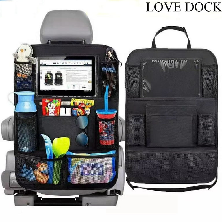 Car Accessories, Love Dock 2 Pack Car Backseat Organizer with 10 inch Touch Screen Tablet Holder + 9 Storage Pockets Kick Mats Car Seat Back