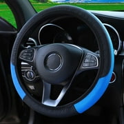 Car Accessories Steering Wheel Cover Black Leather Anti-slip 15"38cm Universal Blue