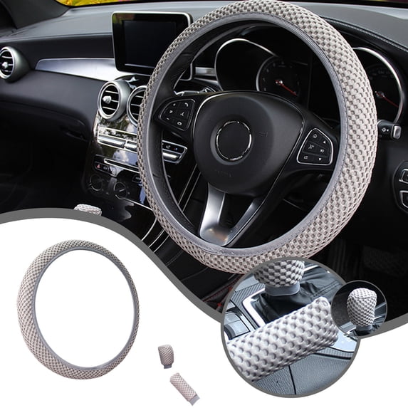 Car Accessories Surpdew 3-Pc Elastic Steering Wheel Cover Set - Microfiber Ice Silk, Non-Slip, Comfort - Universal Fit Gray Free Size