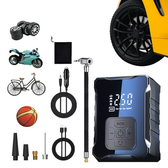 Car Accessories Wireless Inflations Pump with LCD Digital Display Preset Tire Pressure Long Battery Life LED Lighting Emergency Power Supply Car Mounted Inflations Pump on Clearance