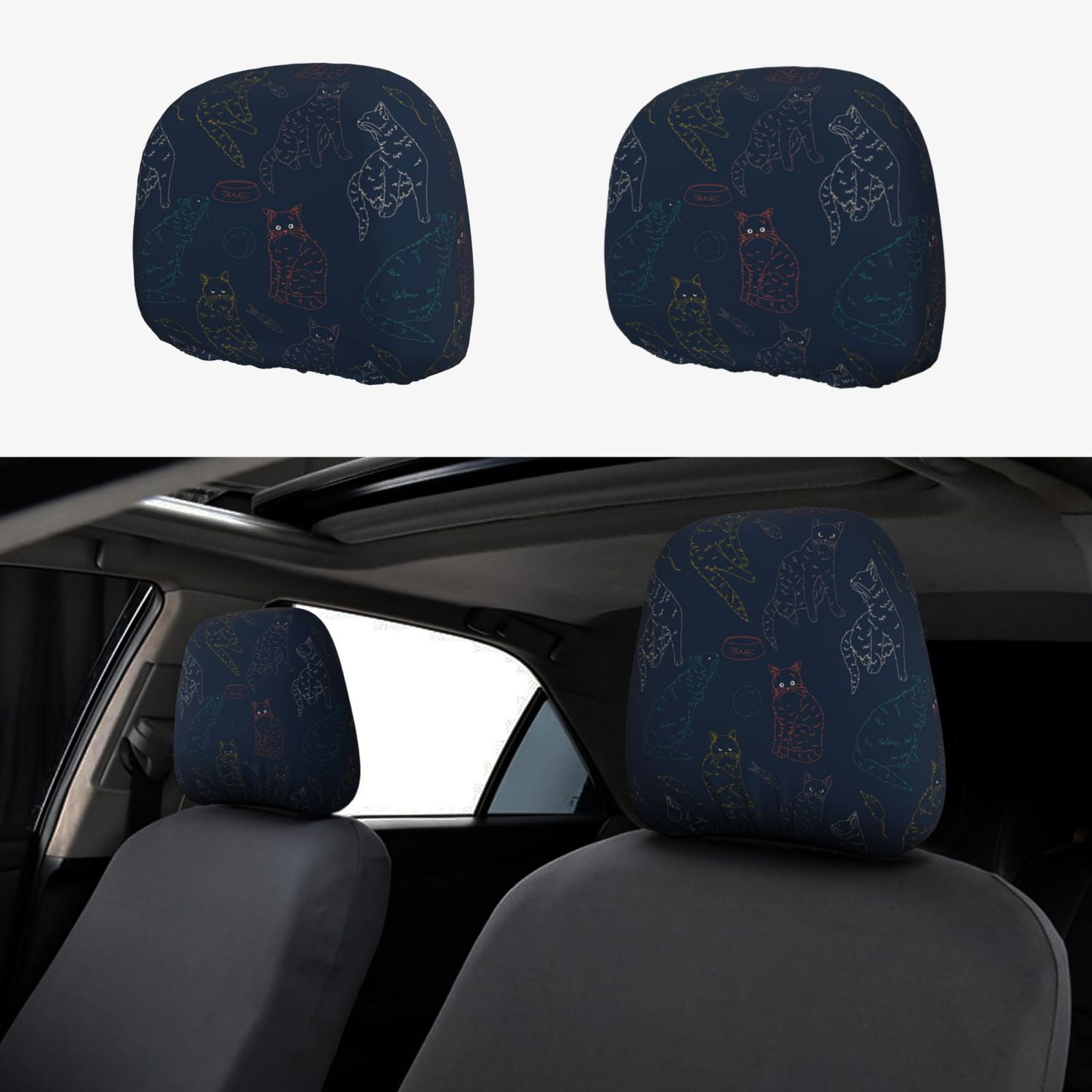 Car Accessories for Women and Men, Headrest Covers for Cars 2 Pack, Car