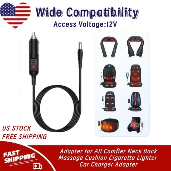 Car Adapter Compatible with All Comfier Neck Back Massage Cushion Cigarette Lighter Charger