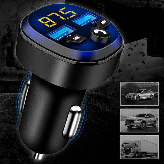 Car Adapter, USB Ports Fast Charging Car Charger, 15.5W QC3.0, LED Digital Display, Bluetooth 5.0, Hands-Free Calls, FM, USB Flash Drive MP3 Playback, Aluminum Alloy, Wide Voltage Input