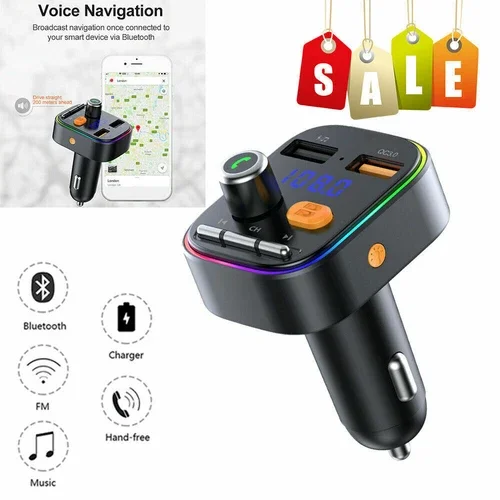 Car Adapter Wireless Bluetooth 5.0 Fm Transmitter Mp3 Support U Disk/Tf Music