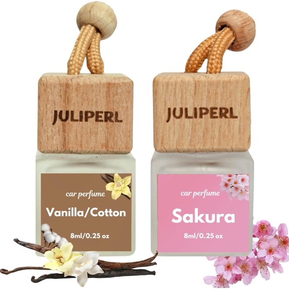 Car Air Freshener 2 Pack - Vanilla Cotton and Cherry Blossom | Long-Lasting Natural Car Diffuser | Natural Scent | Car Odor Eliminator, Made by