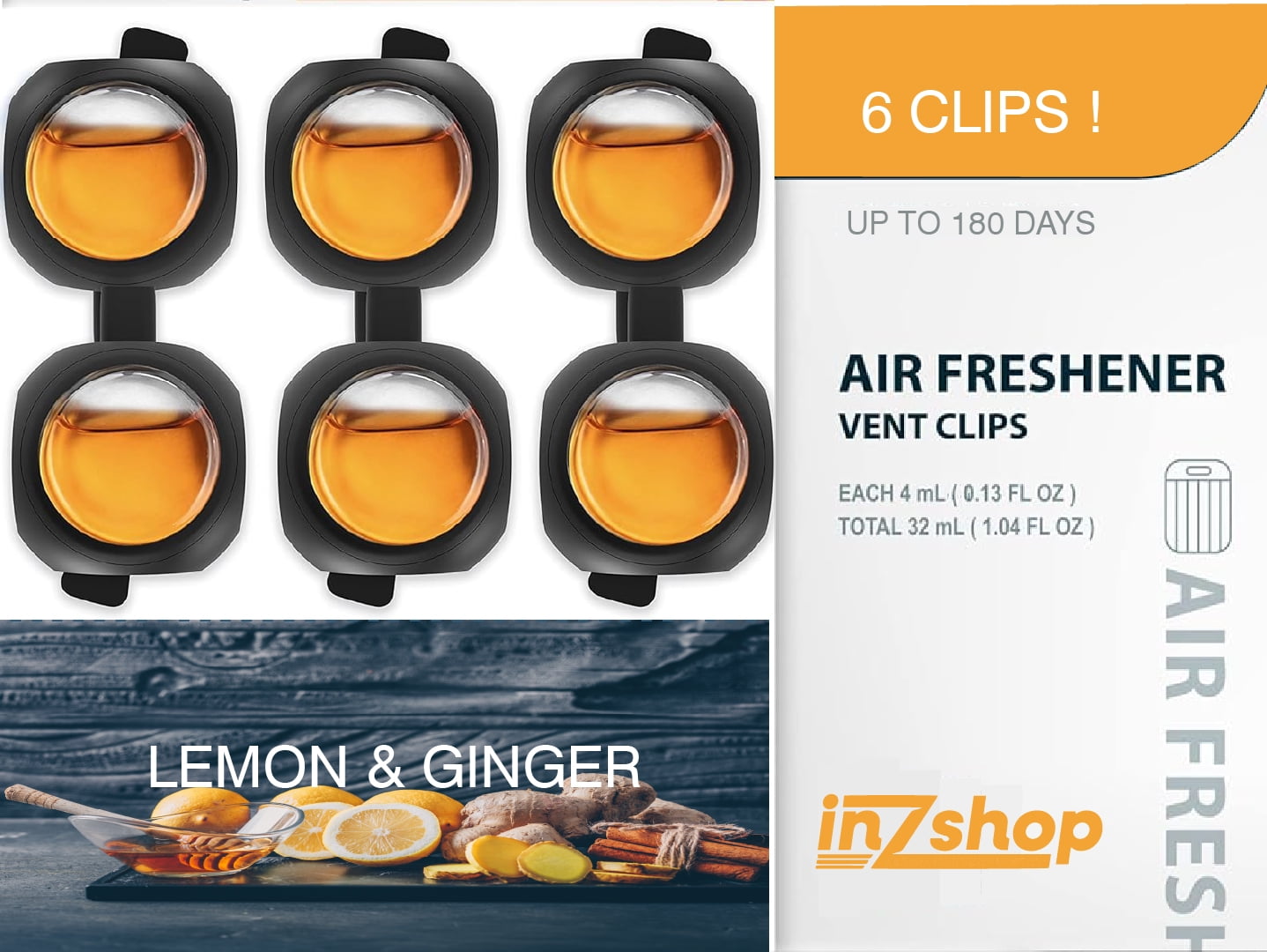 Car Air Freshener, New Car Scent Air Freshener Clip  6 Vent Clips, 4ml Each, Delivering Extended Car Refreshment and Efficient Odor Elimination for Up to 150 Days. (Almond)