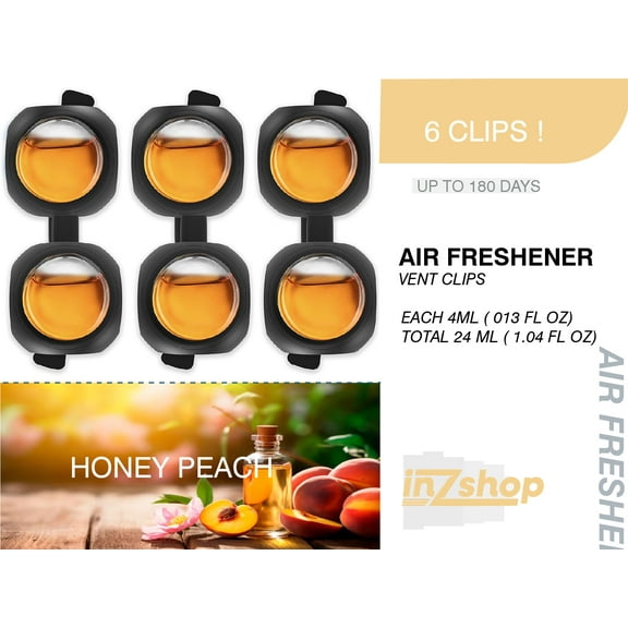 Car Air Freshener, New Car Scent Air Freshener Clip 6 Vent Clips, 4ml Each, Delivering Extended Car Refreshment and Efficient Odor Elimination for Up to 150 Days. (Honey peach)