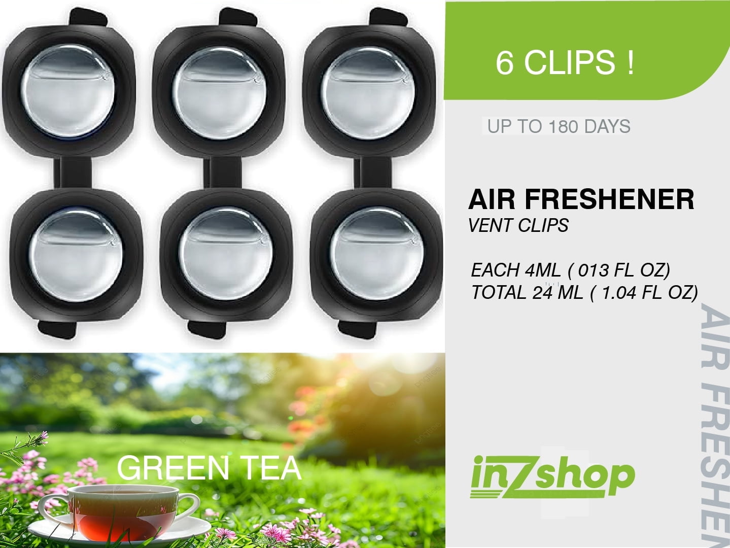 Car Air Freshener, New Car Scent Air Freshener Clip  6 Vent Clips, 4ml Each, Delivering Extended Car Refreshment and Efficient Odor Elimination for Up to 150 Days. (Ocean)