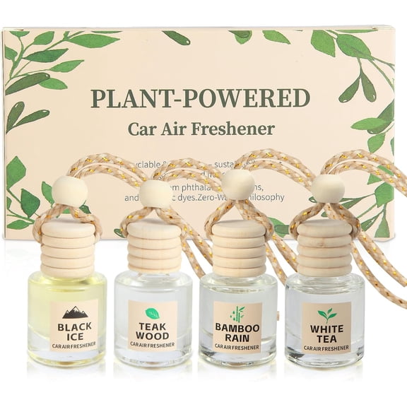 Car Air Freshener Oil Diffuser - Hanging Long Lasting Scent for Car & Home, Essential Oil Freshener with Adjustable Fragrance (Teak Wood+Black Ice+Bamboo Rain+White Tea)