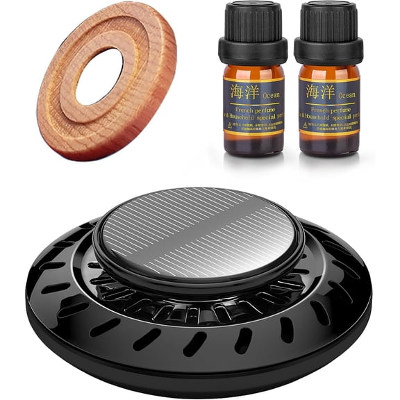 Car Air Freshener,Rotating Solar Aromatherapy Essential Oil Diffuser Scent Car Decoration Automotive Interior Accessories (Black)