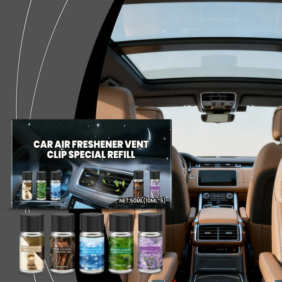 Car Air Freshener Set | 5 Assorted Fragrances | Long-Lasting 10ml Bottles | Odor Eliminator | Stylish Compact Design | Ideal Gift | Enhances Interior Ambiance | Easy To Use