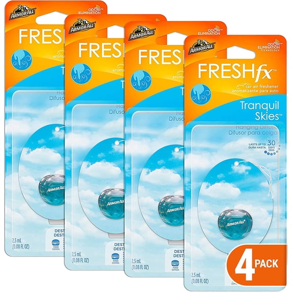 Car Air Freshener and Purifier - Odor Eliminator for Cars & Truck, Freshfx Tranquil Skies, 0.08 Fl Oz Diffuser, Pack of 4, 18593-4PK