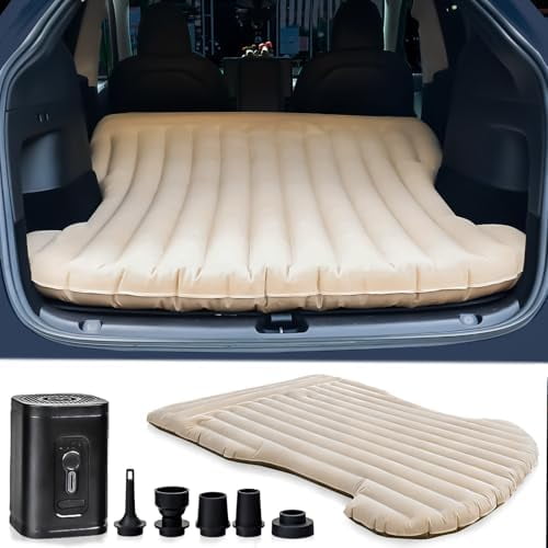 Car Air Mattress 4 Inch, SUV Truck Camping Air Mattresses, Quick Inflation Chamber Portable Driving Trip Air Bed Soft Flocked Top for Camping, Colchon Inflable, with Storage Bag (Khaki)