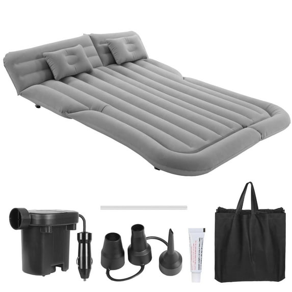 Car Air Mattress, Inflatable SUV Truck Air Mattress Back Seat Camping Bed Thickened Flocked Car Sleeping Pad for Travel with Car Air Pump 2 Pillows Grey
