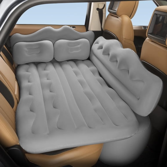 Car Air Mattress, Inflatable Truck Camping Mattress for Back Seat, Thickened SUV Portable Travel Sleeping Pads with 2 Pillows & Pumps, Fits Most Sedan/Pickup/Van, Gray Bed