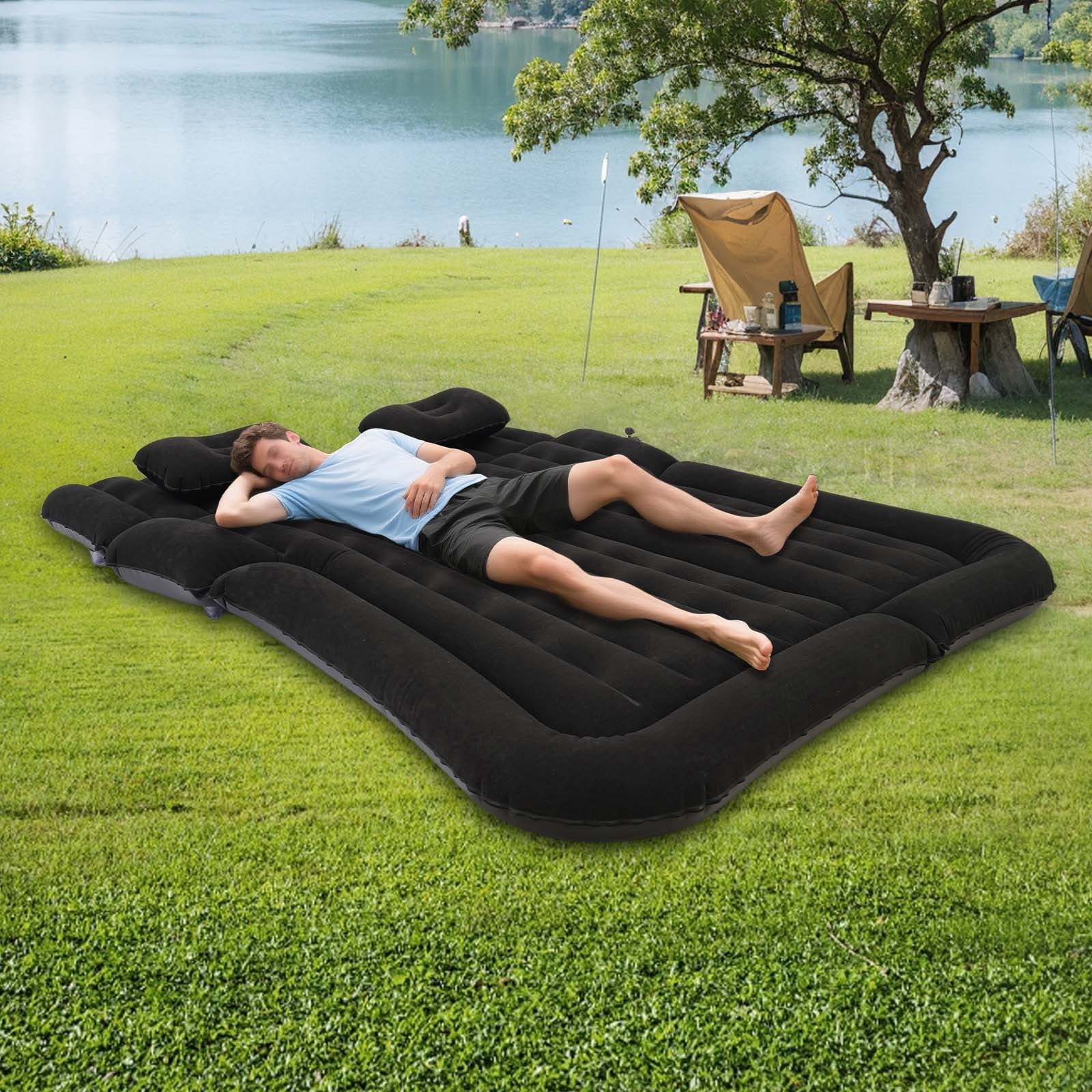 Car Air Mattress for SUV Backseat, Inflatable Car Bed with Electric Pump, Flocking PVC Travel Sleeping Pad for Camping Road Trip, Supports 661lbs Heavy Duty