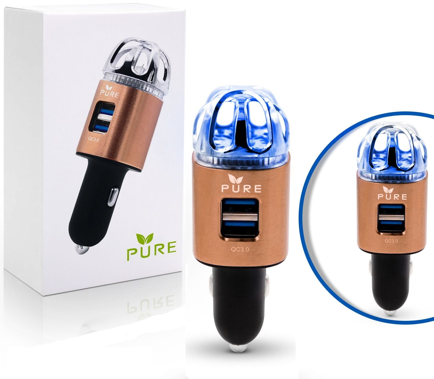 Compact Bronze Car Air Purifier with Blue LED Light