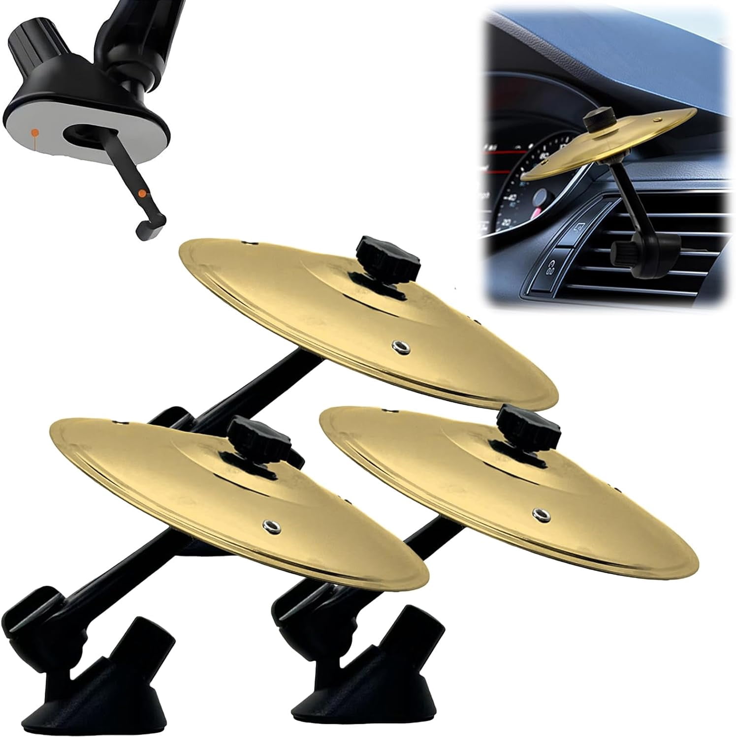 Car Drum Cymbal Air Vent - 2-Pack Fun Music Gadget For Car Dashboards, Gold Alloy (For Use When Parked!)