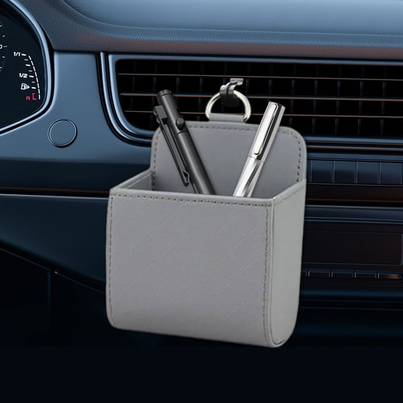 Car Air Vent Organizer, Leather Storage Pouch Hanging Box for Cell Phone, Keys, Coins, Credit Cards, Fits Most Vehicle AC Vents, No Tools Installation,Universal Dashboard Accessory, Gray
