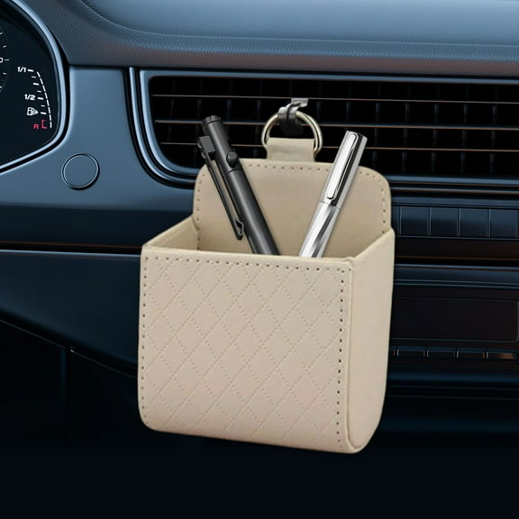 Car Air Vent Storage Box, Leather Car Organizer, Auto Interior Console Accessories with Phone Holder Pocket