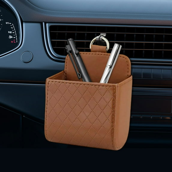 Car Air Vent Storage Box - Multi-Purpose Pu Leather Organizer Basket for Phone/Keys/Pens Universal Fit Vehicle Interior Organizer