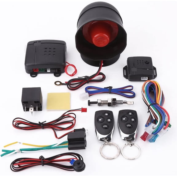 Car Alarm Security System, Black Universal Anti-Theft Device Car Security Device Alarm System Burglar Alarm Car Keyless Entry System with 2 Remote Controls Car Horn Siren Alarm