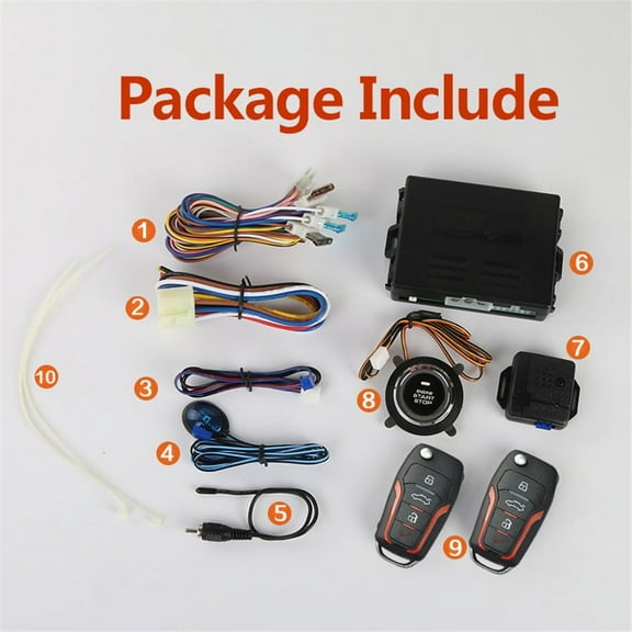Car Alarm System + Remote Engine Start Push Start Stop Button Keyless Entry Kit