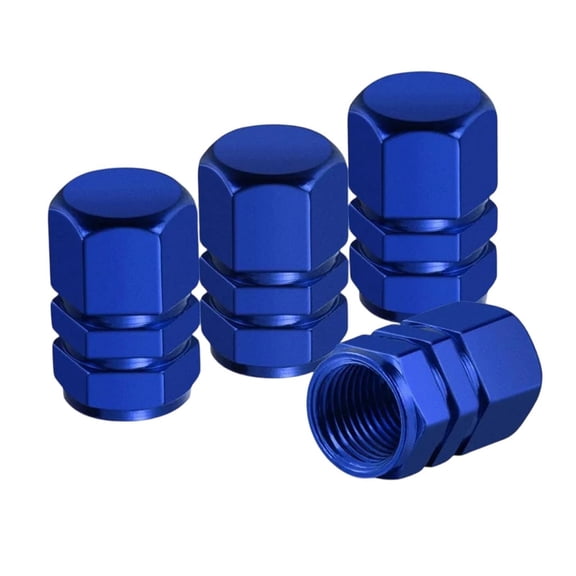 Car Aluminum Valve Stem Caps, 4Pack Rust-Free Hexagon, Universal for Car/Truck/Bicycle (Blue)