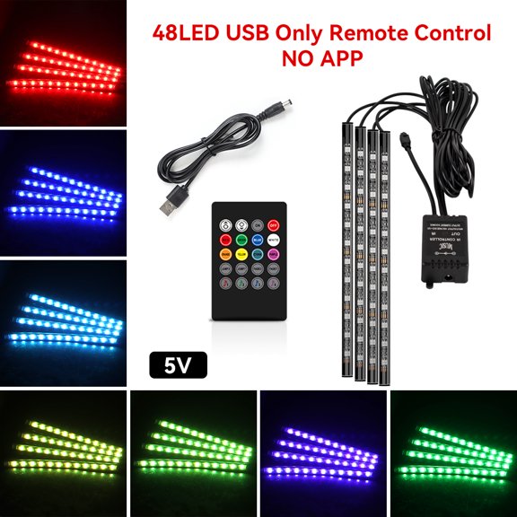 Car Ambient Light Neon 36 48 72 LED RGB Atmosphere Decorative Lamp Music APP Control Auto Decorative Lamp Accessories