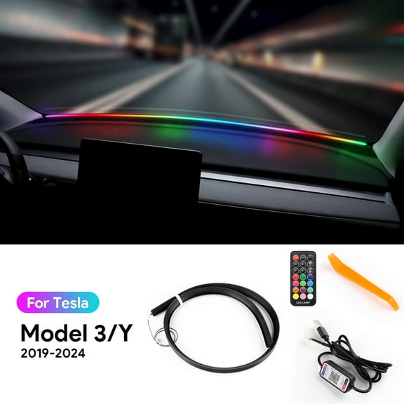 Car Ambient Light USB Interface for 2019-2024 Tesla Model 3 Model Y Under Windshield APP Bluetooth Control 53.54 Inch, Colorful