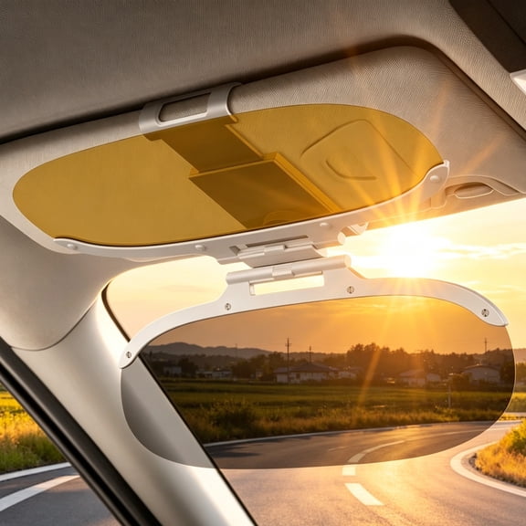 Car Anti-Glare Sun Visor Extender Day and Night Dual Lens Windshield Shade for Driving Safety Universal Clip-On Auto Accessory 12.4 Inch