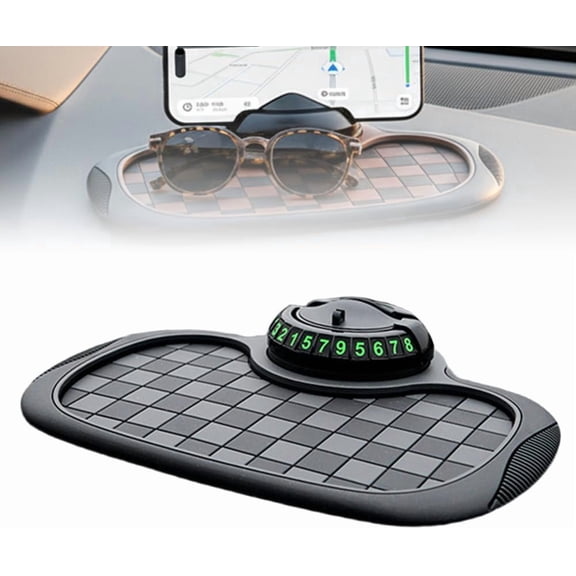 Car Anti-Slip Dashboard Mat with 360 Degree Rotatable Phone Holder and Parking Number